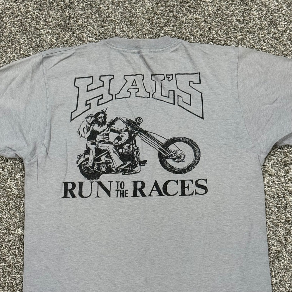 Vintage 80s Harley Davidson Motorcycle Racing Elkhorn WI T-Shirt Grey Mens M USA - Picture 4 of 6